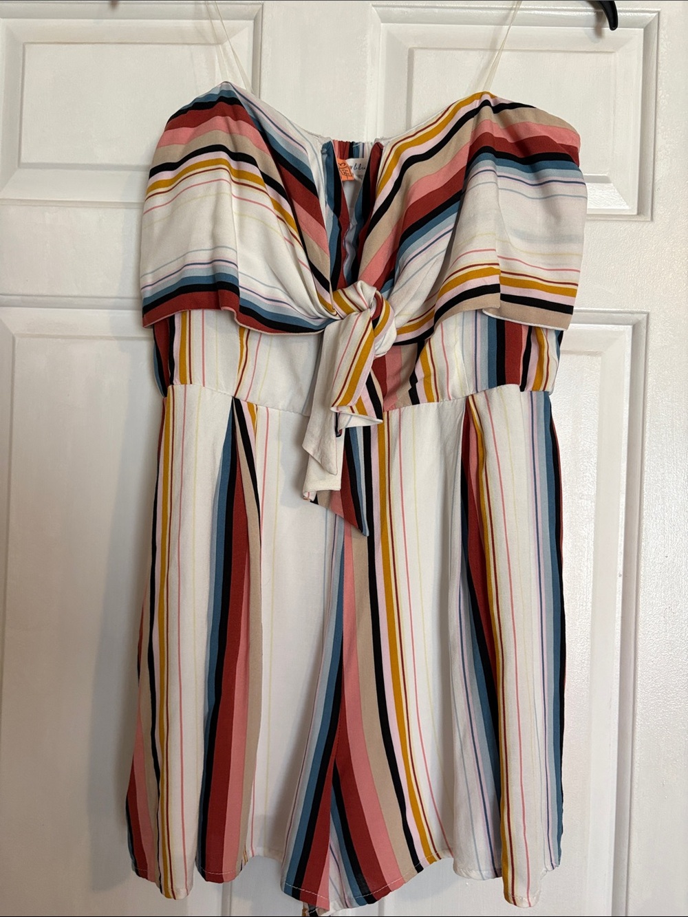 Barely Blue Strapless Striped Romper